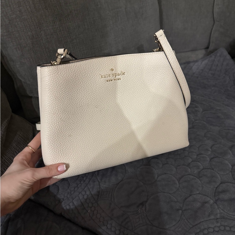 kate spade Cream Pebbled Leather Crossbody with Gold Logo